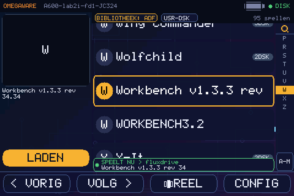 The GTi touchscreen's game list with FluxDrive in the now playing bar