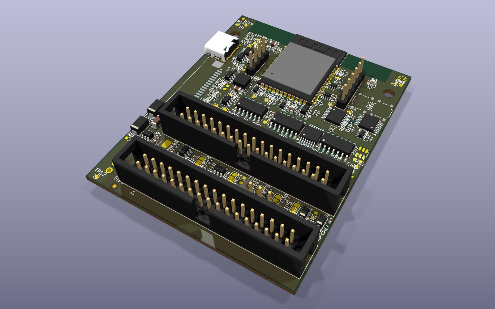 3D render of FluxDrive rev B with two 34-pin headers